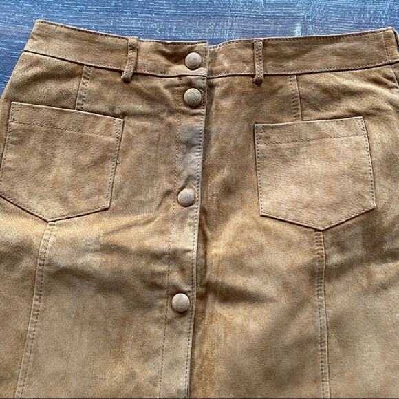 Monki Tobacco Suede Button A-Line 70s Skirt Size 6 - Picture 7 of 13